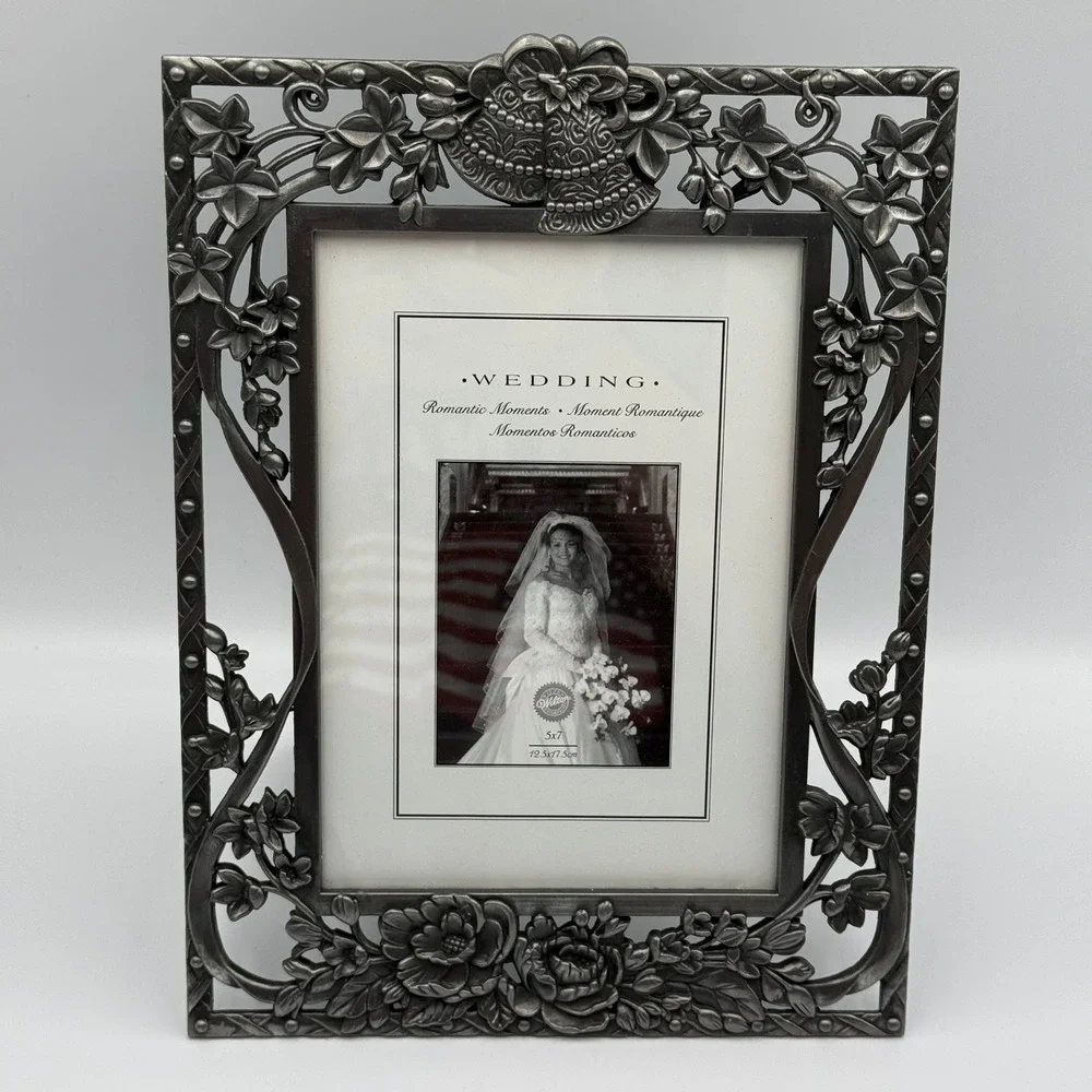 Wilton Enterprises Pewter Finish Wedding Bells Floral 5x7 Picture Frame